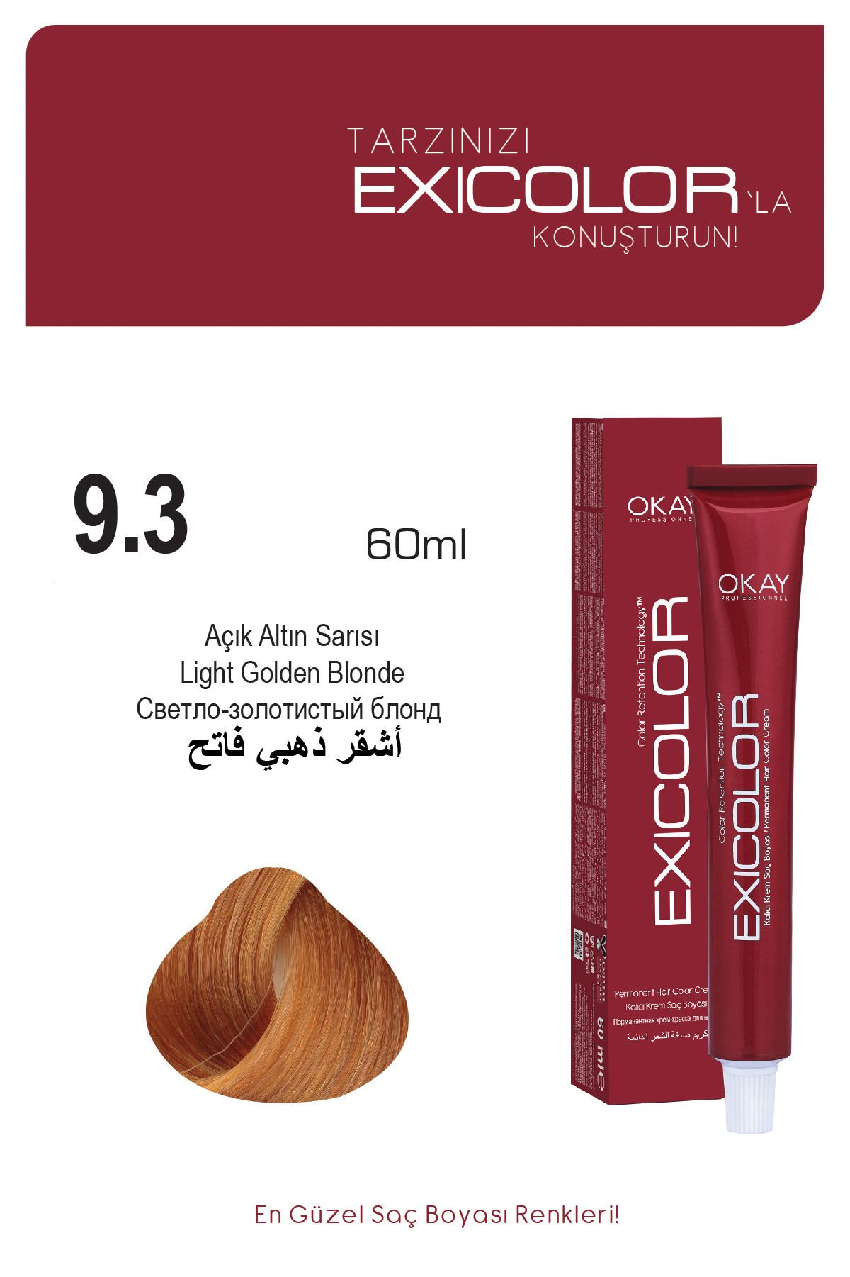 Exicolor 9.3 Açık Altın Sarısı - Kalıcı Krem Saç Boyası 60 ml Tüp