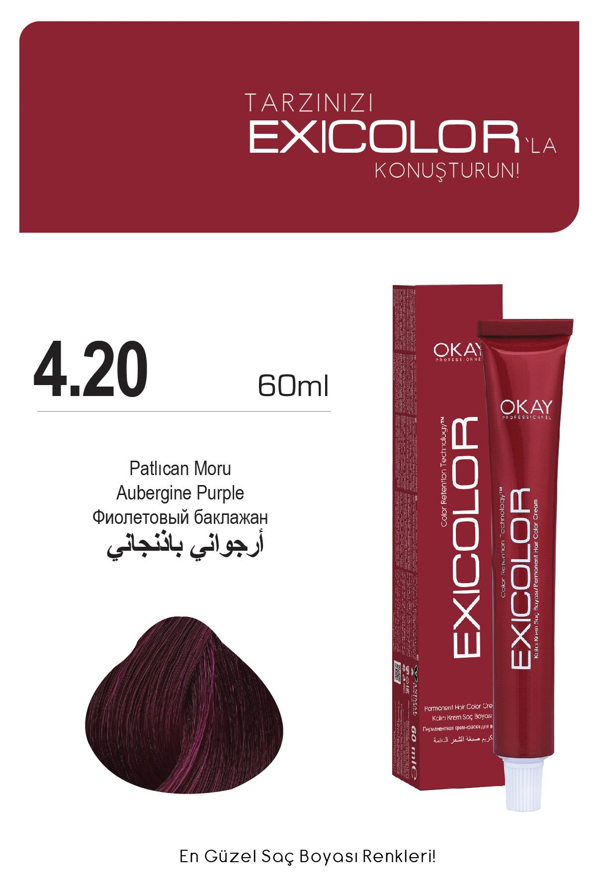 Exicolor 4.20 Patlıcan Moru  - Kalıcı Krem Saç Boyası 60 ml Tüp