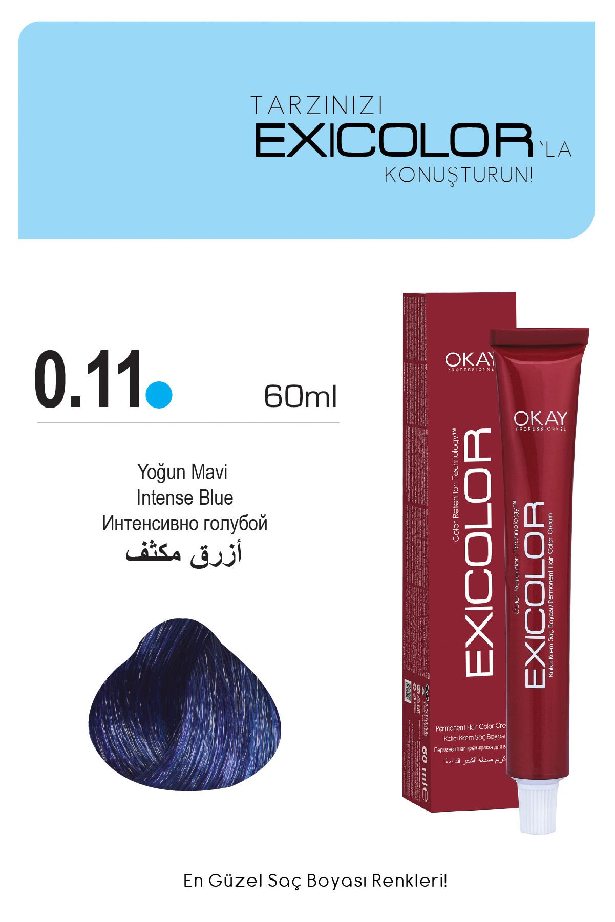 Exicolor 0.11 Yoğun Mavi - Kalıcı Krem Saç Boyası 60 ml Tüp