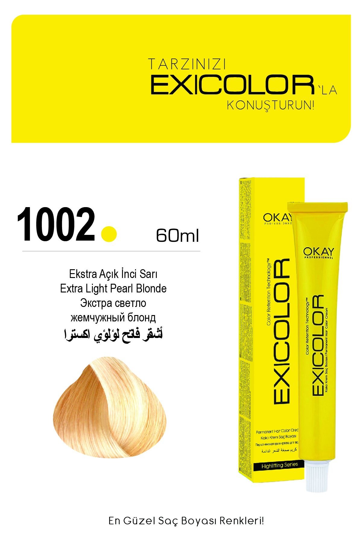 Exicolor 1002 Ekstra Açık İnci Sarı - Kalıcı Krem Saç Boyası 60 ml Tüp