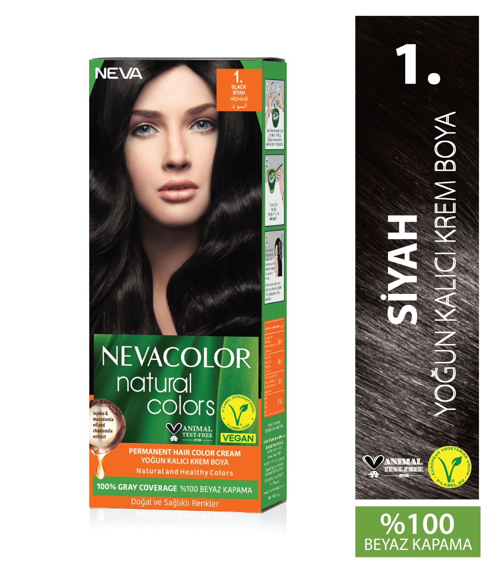 Nevacolor Natural Colors 1. Siyah - Kalıcı Krem Saç Boyası Seti