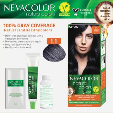 Nevacolor Natural Colors 1.1 Mavi Siyah - Kalıcı Krem Saç Boyası Seti