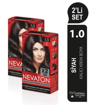 NEVATON 2 x 2'Lİ SET 1.0  SİYAH Kalıcı Krem Saç Boyası Seti (4 boya + 4 oksidan)