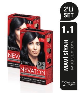 NEVATON 2 x 2'Lİ SET 1.1 MAVİ SİYAH Kalıcı Krem Saç Boyası Seti (4 boya + 4 oksidan)