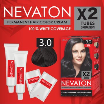 NEVATON 2 x 2'Lİ SET 3.0  KOYU KAHVE Kalıcı Krem Saç Boyası Seti (4 boya + 4 oksidan)