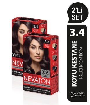NEVATON 2 x 2'Lİ SET 3.4 KOYU KESTANE Kalıcı Krem Saç Boyası Seti (4 boya + 4 oksidan)