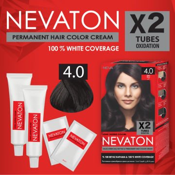 NEVATON 2 x 2'Lİ SET 4.0  KAHVE Kalıcı Krem Saç Boyası Seti (4 boya + 4 oksidan)