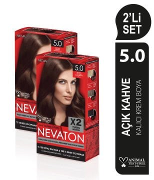 NEVATON 2 x 2'Lİ SET 5.0  AÇIK KAHVE Kalıcı Krem Saç Boyası Seti (4 boya + 4 oksidan)