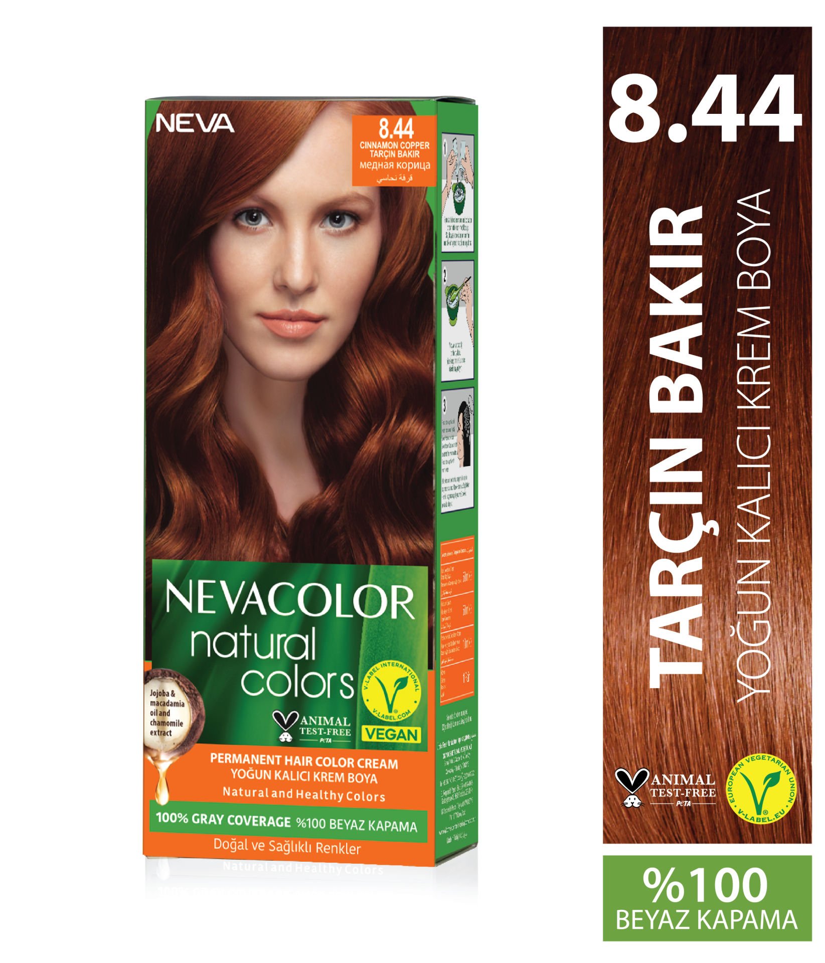 Nevacolor Natural Colors 8.44 Tarçın Bakır - Kalıcı Krem Saç Boyası Seti