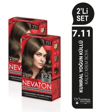 NEVATON 2 x 2'Lİ SET 7.11 KUMRAL YOĞUN KÜLLÜ Kalıcı Krem Saç Boyası Seti (4 boya + 4 oksidan)