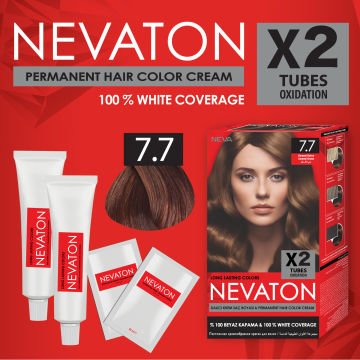 NEVATON 2 x 2'Lİ SET 7.7 KARAMEL KAHVE Kalıcı Krem Saç Boyası Seti (4 boya + 4 oksidan)