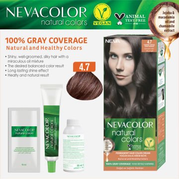 Nevacolor Natural Colors 4.7 Türk Kahvesi - Kalıcı Krem Saç Boyası Seti