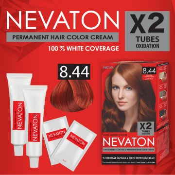 NEVATON 2 x 2'Lİ SET 8.44 TARÇIN BAKIR Kalıcı Krem Saç Boyası Seti (4 boya + 4 oksidan)