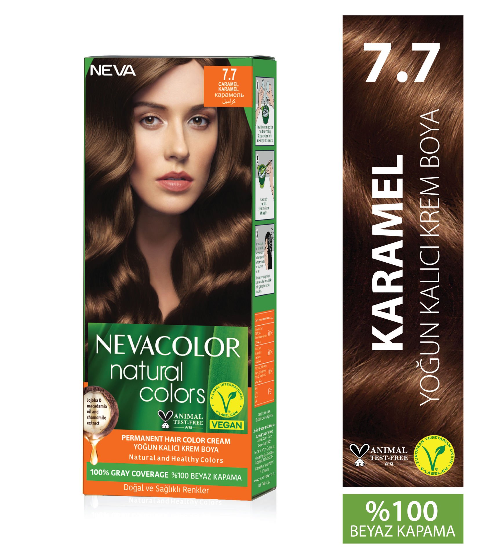 Nevacolor Natural Colors 7.7 Karamel - Kalıcı Krem Saç Boyası Seti
