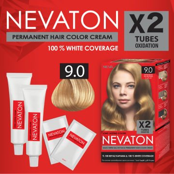 NEVATON 2 x 2'Lİ SET 9.0  ÇOK AÇIK KUMRAL Kalıcı Krem Saç Boyası Seti (4 boya + 4 oksidan)