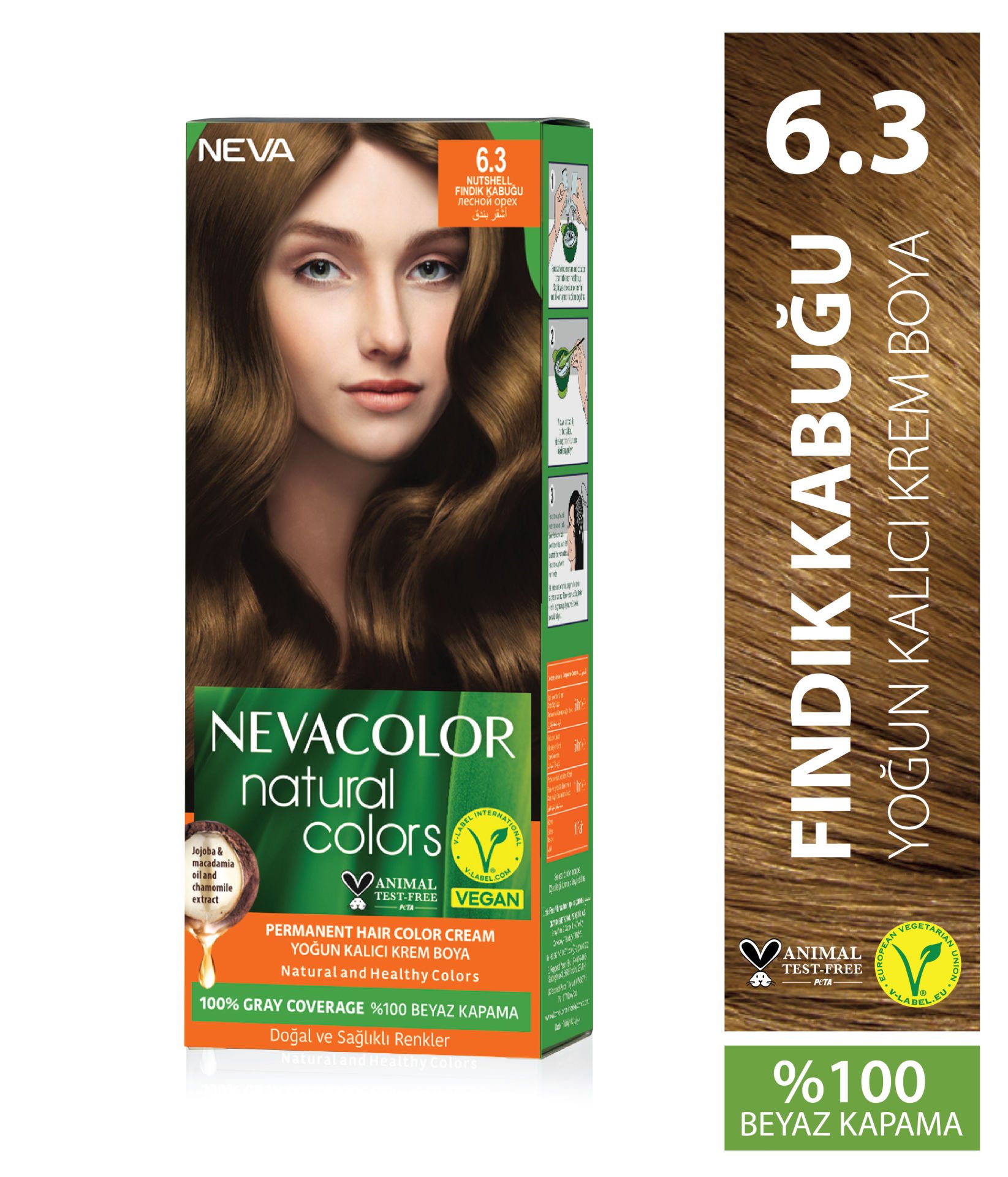 Nevacolor Natural Colors 6.3 Fındık Kabuğu - Kalıcı Krem Saç Boyası Seti