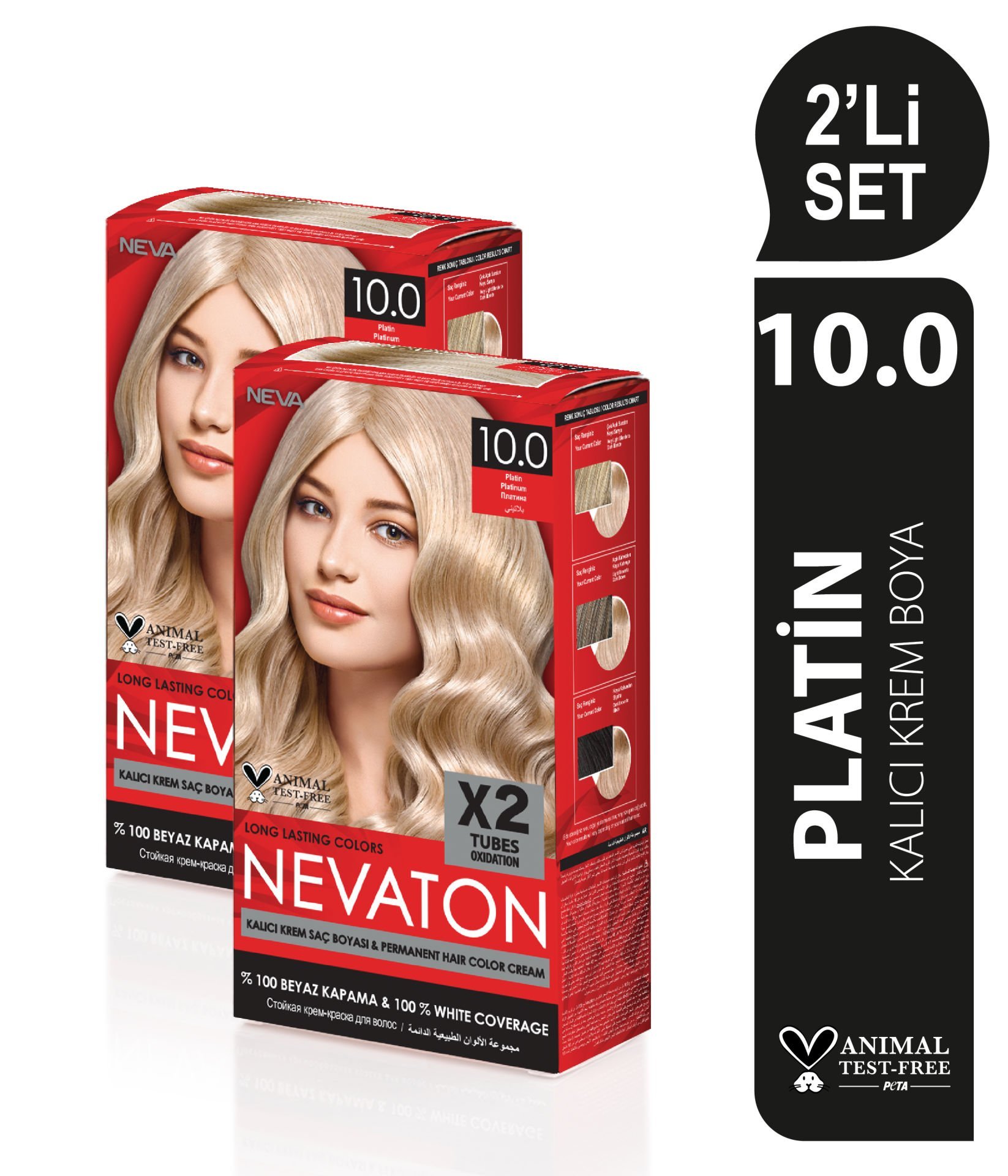 NEVATON 2 x 2'Lİ SET 10.0 PLATİN Kalıcı Krem Saç Boyası Seti (4 boya + 4 oksidan)