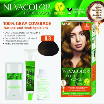Nevacolor Natural Colors 8.3 Altın Sarısı - Kalıcı Krem Saç Boyası Seti