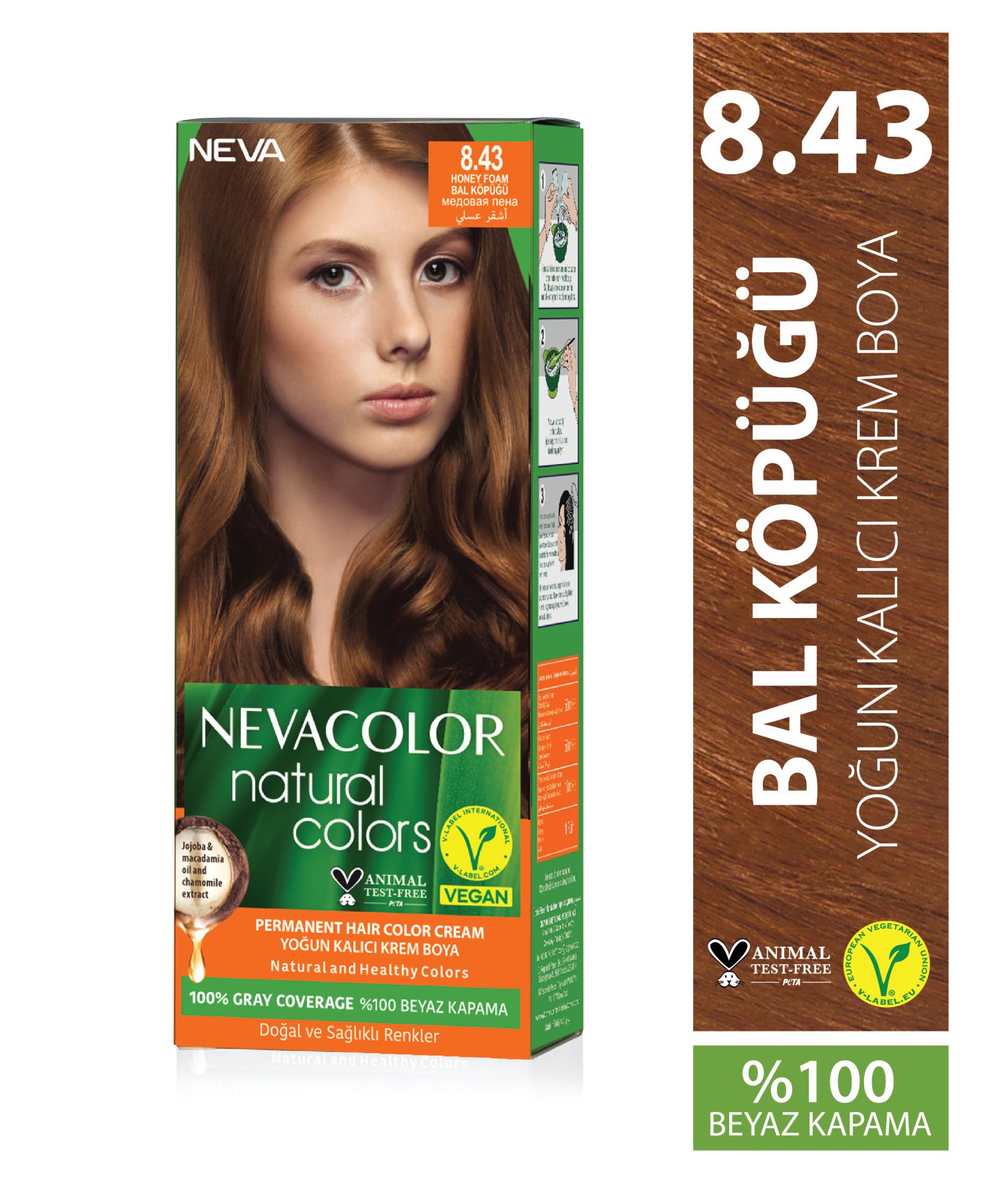 Nevacolor Natural Colors 8.43 Bal Köpüğü - Kalıcı Krem Saç Boyası Seti