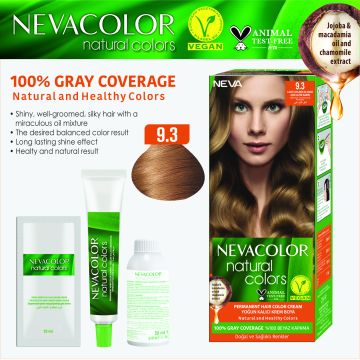 Nevacolor Natural Colors 9.3 Açık Altın Sarısı - Kalıcı Krem Saç Boyası Seti
