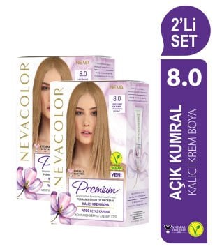 NC Premium 2'Lİ SET  8.0 AÇIK KUMRAL Kalıcı Krem Saç Boyası Seti