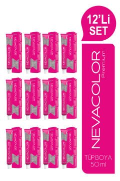NEVACOLOR Premium 12'Lİ SET  GÜMÜŞ GRİ Kalıcı Krem Saç Boyası (50ml x 12 adet)