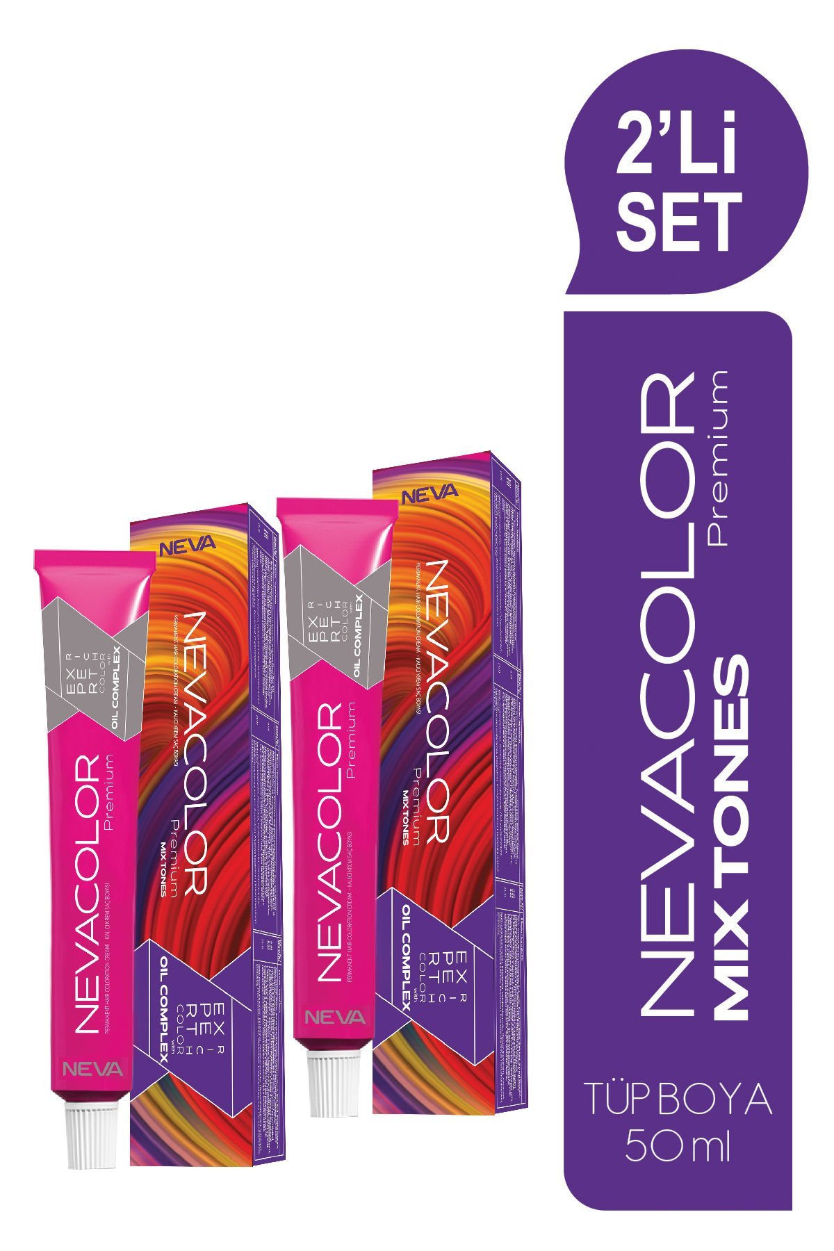 NEVACOLOR Premium 2'Lİ SET  MIX 0.01 YOĞUN GÜMÜŞ GRİ Kalıcı Krem Saç Boyası (50ml x 2 adet)