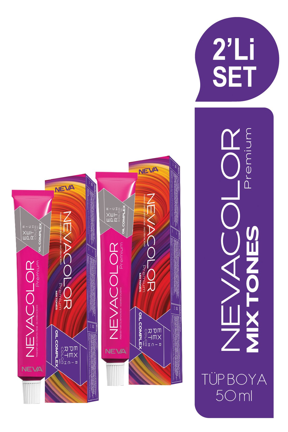 NEVACOLOR Premium 2'Lİ SET  MIX 0.65 YOĞUN FUŞYA Kalıcı Krem Saç Boyası (50ml x 2 adet)