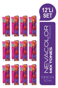 NEVACOLOR Premium 12'Lİ SET  MIX 0.44 YOĞUN BAKIR Kalıcı Krem Saç Boyası (50ml x 12 adet)