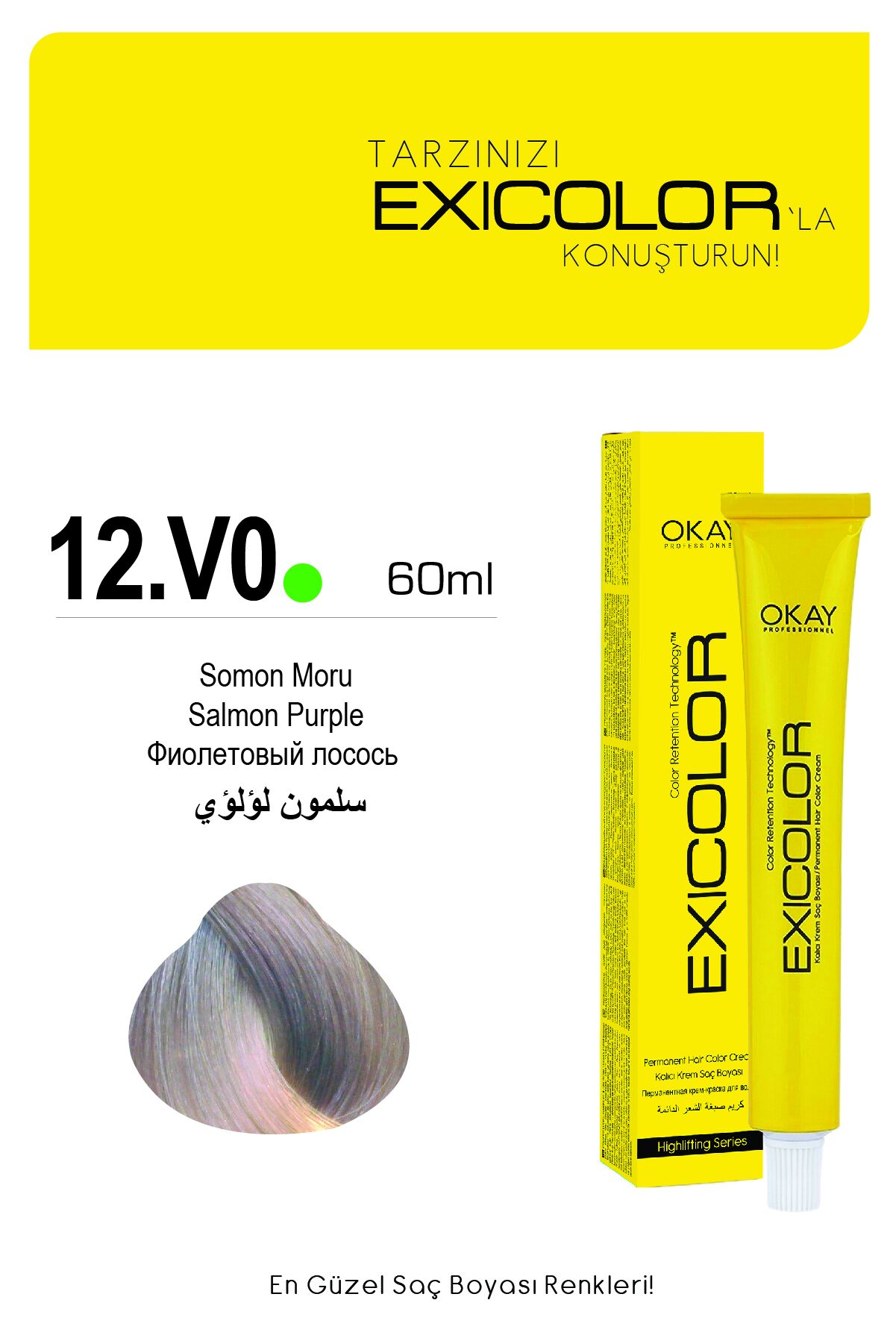 Exicolor 12.V0 Somon Moru - Kalıcı Krem Saç Boyası 60 ml Tüp