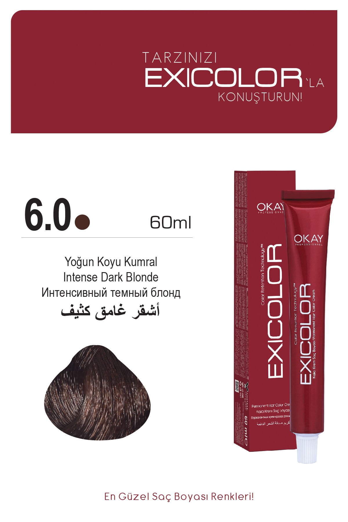 Exicolor 6.0 Yoğun Koyu Kumral - Kalıcı Krem Saç Boyası 60 ml Tüp