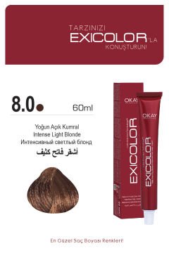Exicolor 8.0 Yoğun Açık Kumral - Kalıcı Krem Saç Boyası 60 ml Tüp