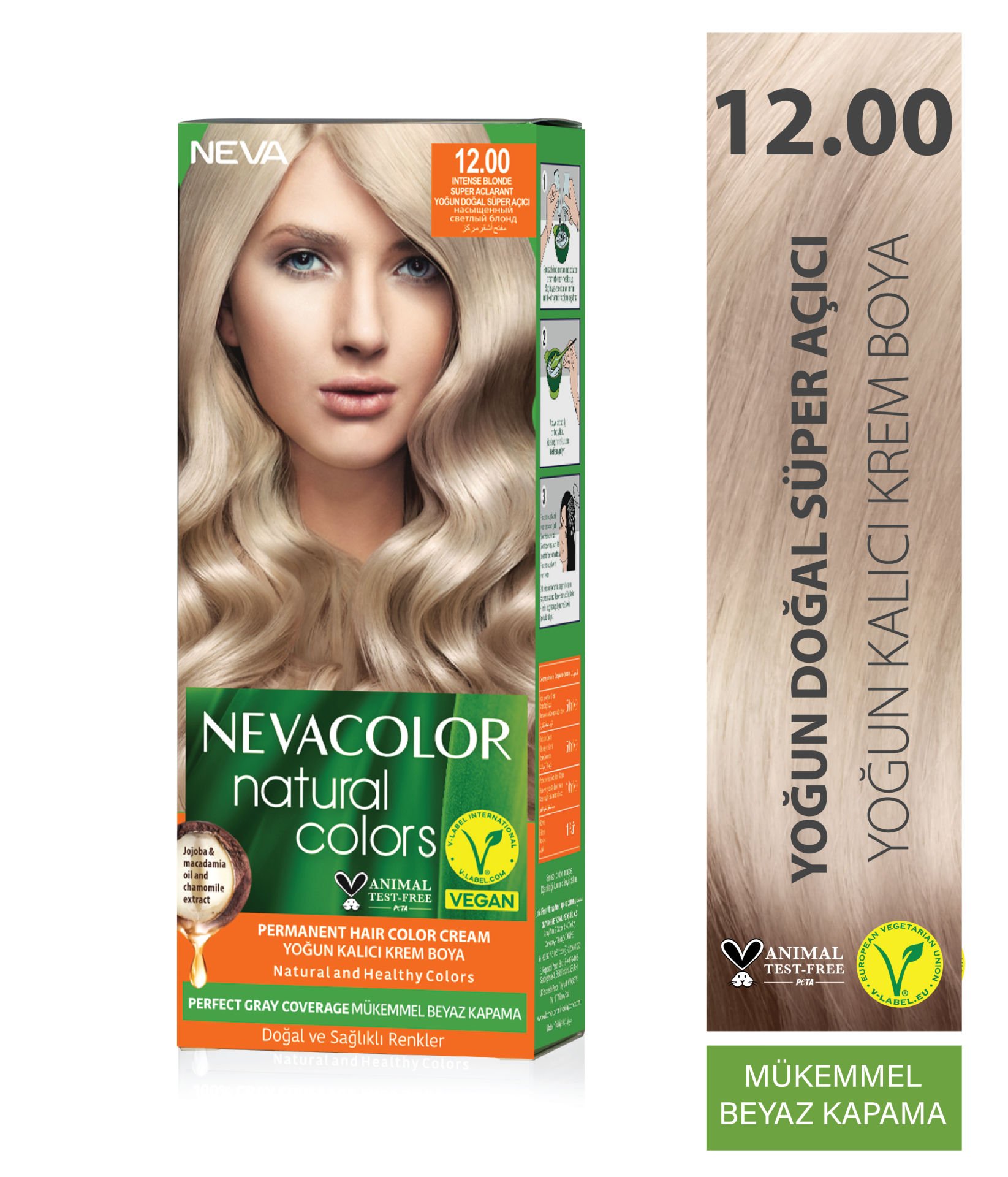 Nevacolor Natural Colors 12.00 Yoğun Doğal Süper Açıcı - Kalıcı Krem Saç Boyası Seti