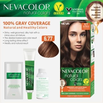 Nevacolor Natural Colors 6.77 Açık Altın Sarısı - Kalıcı Krem Saç Boyası Seti