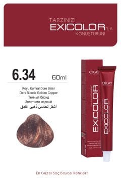 Exicolor 6.34 Koyu Kumral Dore Bakır - Kalıcı Krem Saç Boyası 60 ml Tüp