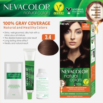 Nevacolor Natural Colors 3.4 Koyu Kestane - Kalıcı Krem Saç Boyası Seti
