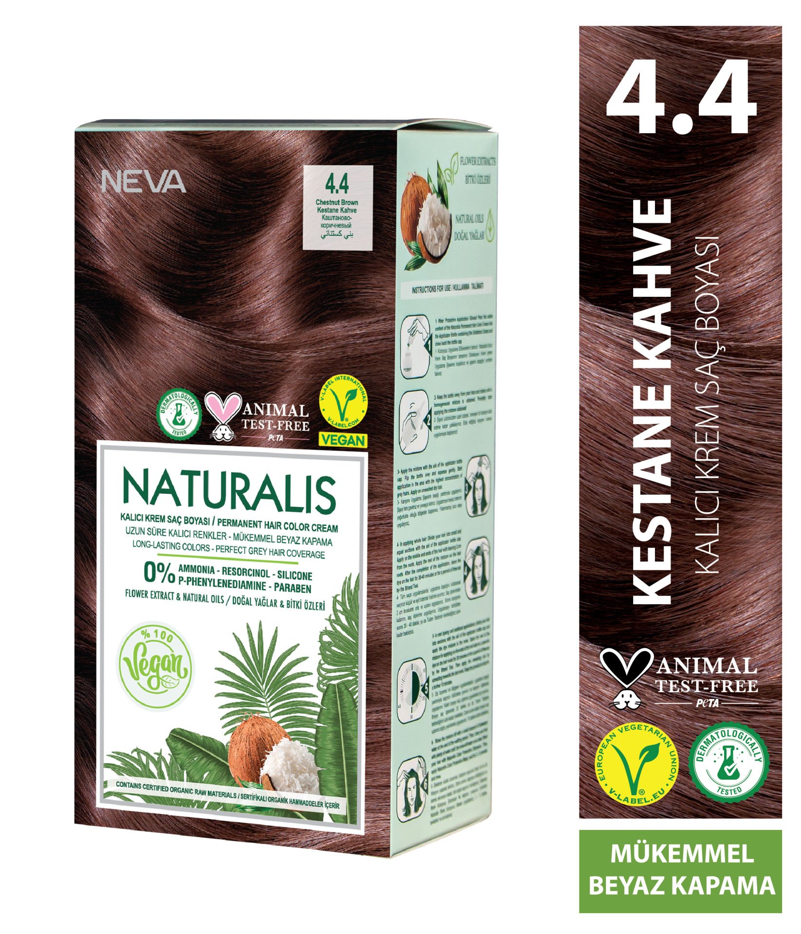 Nevacolor Naturalis Vegan Kestane Kahve 4.4 Kalıcı Krem Saç Boyası Seti