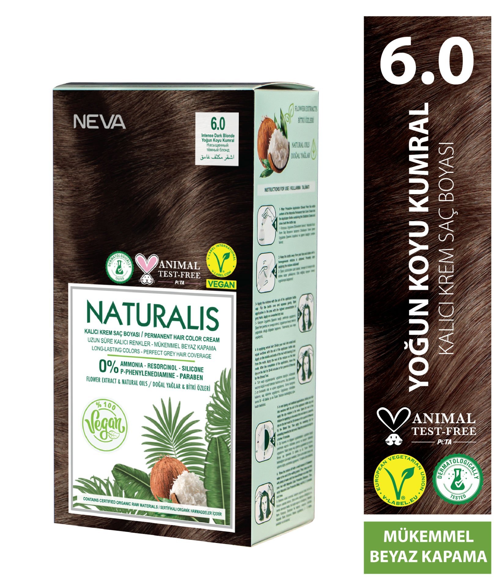 Nevacolor Naturalis Vegan Yoğun Koyu Kumral 6.0 Kalıcı Krem Saç Boyası Seti