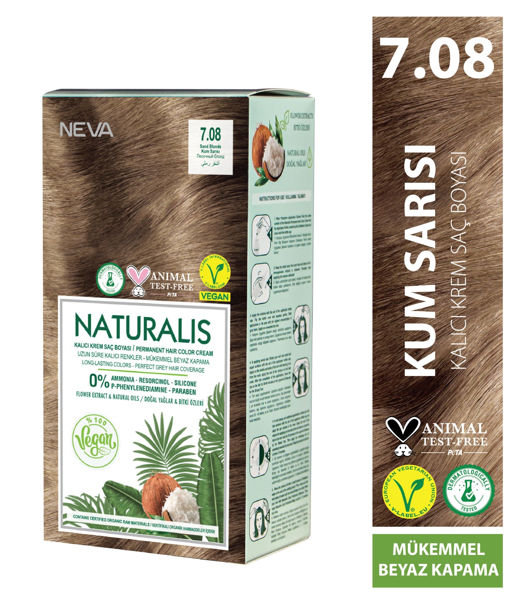 Nevacolor Naturalis Vegan Kum Sarısı 7.08 Kalıcı Krem Saç Boyası Seti