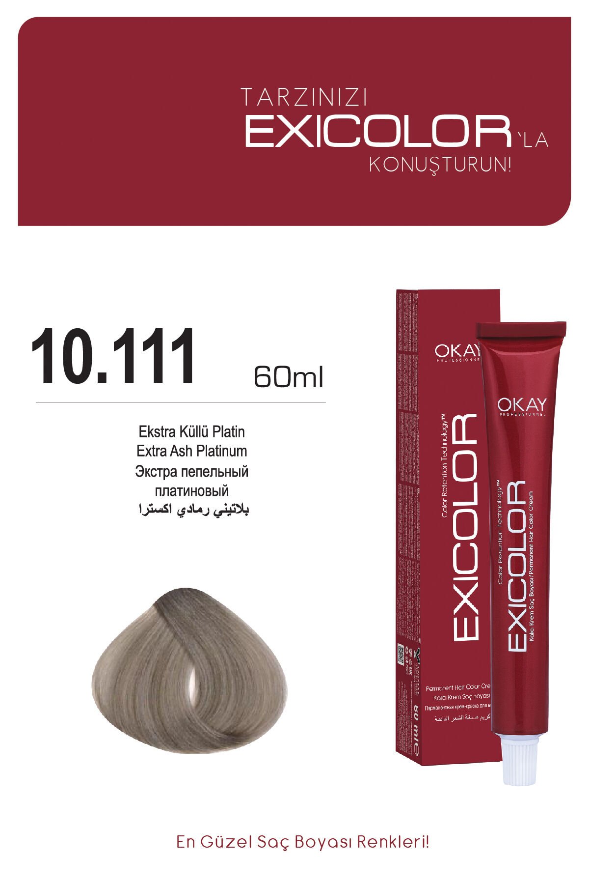 Exicolor 10.111 Ekstra Küllü Platin - Kalıcı Krem Saç Boyası 60 ml Tüp