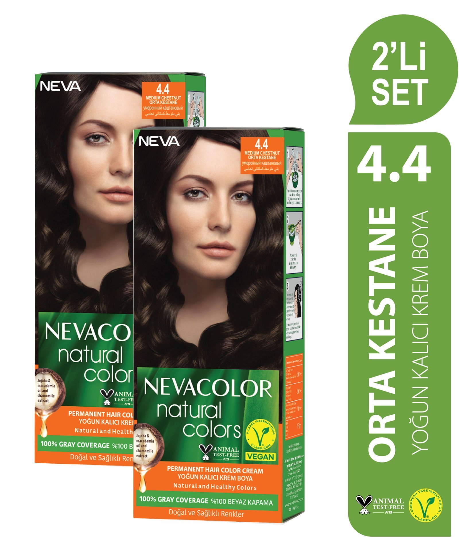 Natural Colors 2'Lİ SET  4.4 ORTA KESTANE Kalıcı Krem Saç Boyası Seti