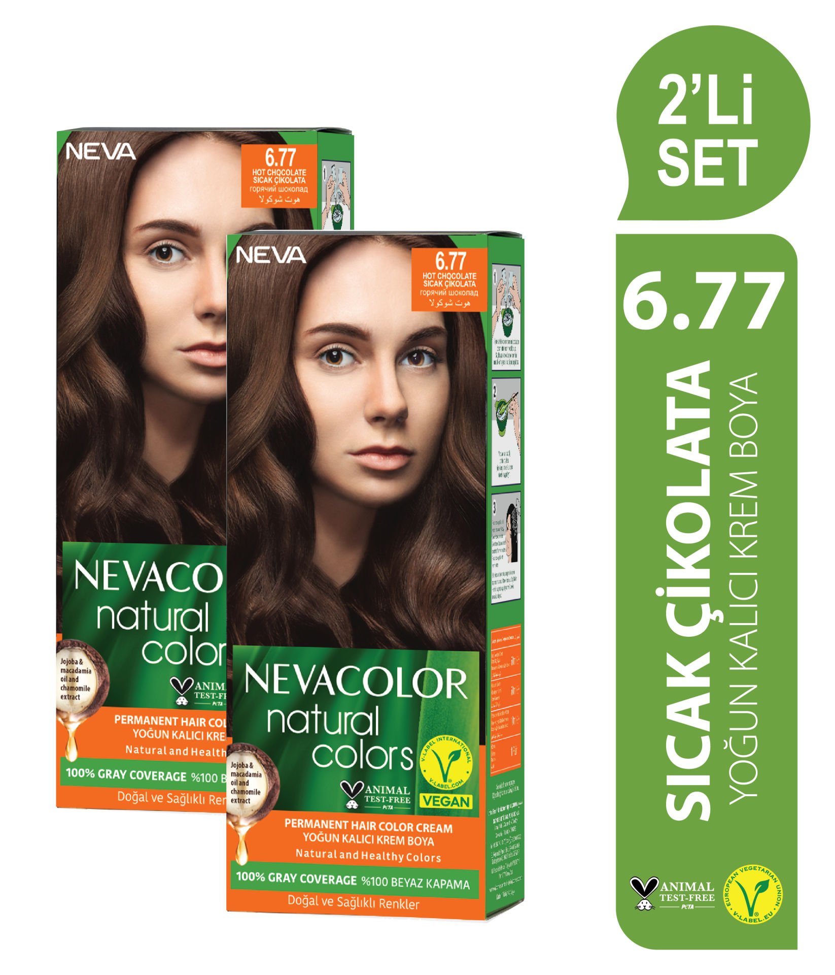 Natural Colors 2'Lİ SET  6.77 SICAK ÇİKOLATA Kalıcı Krem Saç Boyası Seti