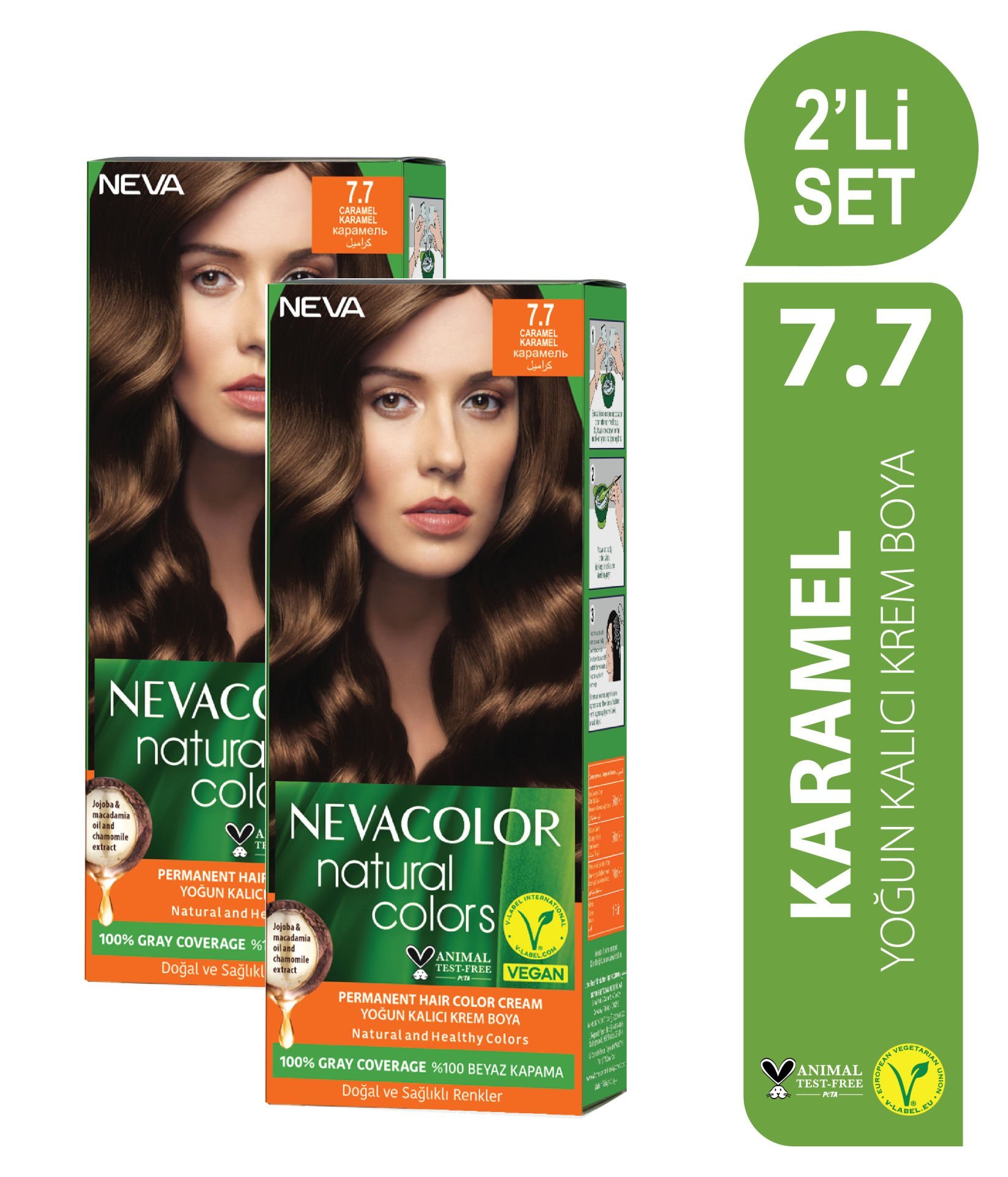 Natural Colors 2'Lİ SET  7.7  KARAMEL Kalıcı Krem Saç Boyası Seti