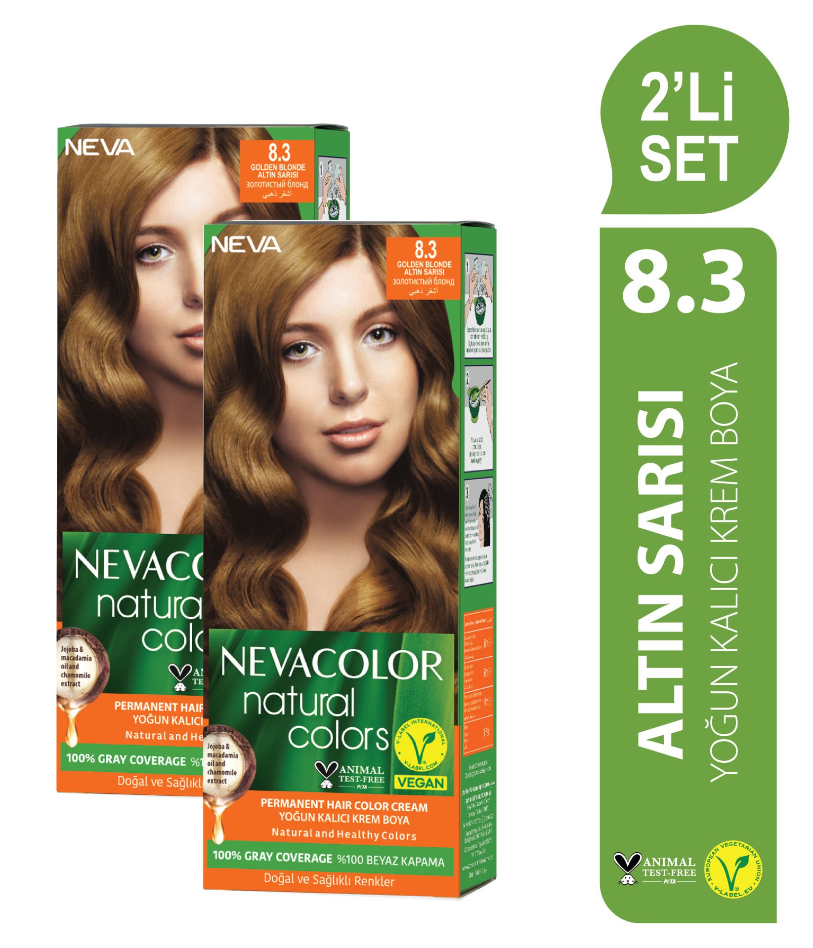 Natural Colors 2'Lİ SET  8.3 ALTIN SARISI Kalıcı Krem Saç Boyası Seti