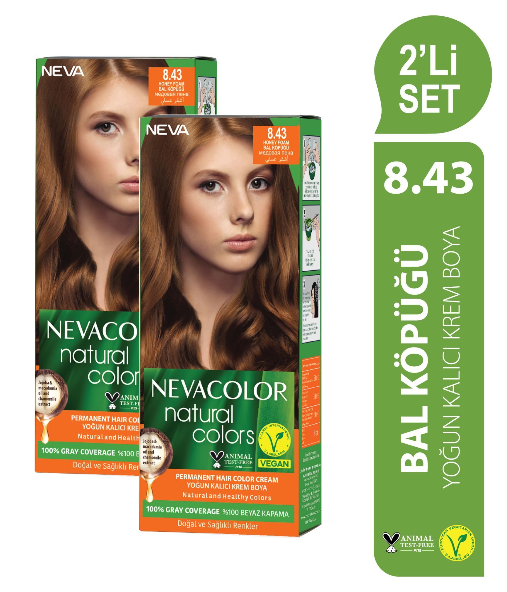 Natural Colors 2'Lİ SET  8.43  BAL KÖPÜĞÜ Kalıcı Krem Saç Boyası Seti