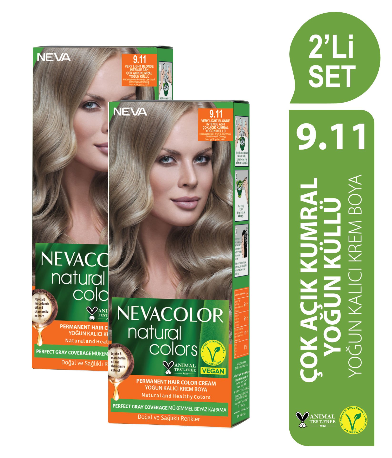 Natural Colors 2'Lİ SET  9.11 ÇOK AÇIK KUMRAL YOĞUN KÜLLÜ Kalıcı Krem Saç Boyası Seti