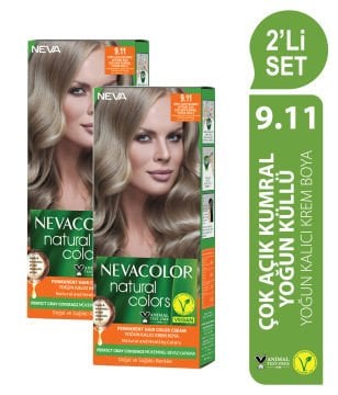 Natural Colors 2'Lİ SET  9.11 ÇOK AÇIK KUMRAL YOĞUN KÜLLÜ Kalıcı Krem Saç Boyası Seti