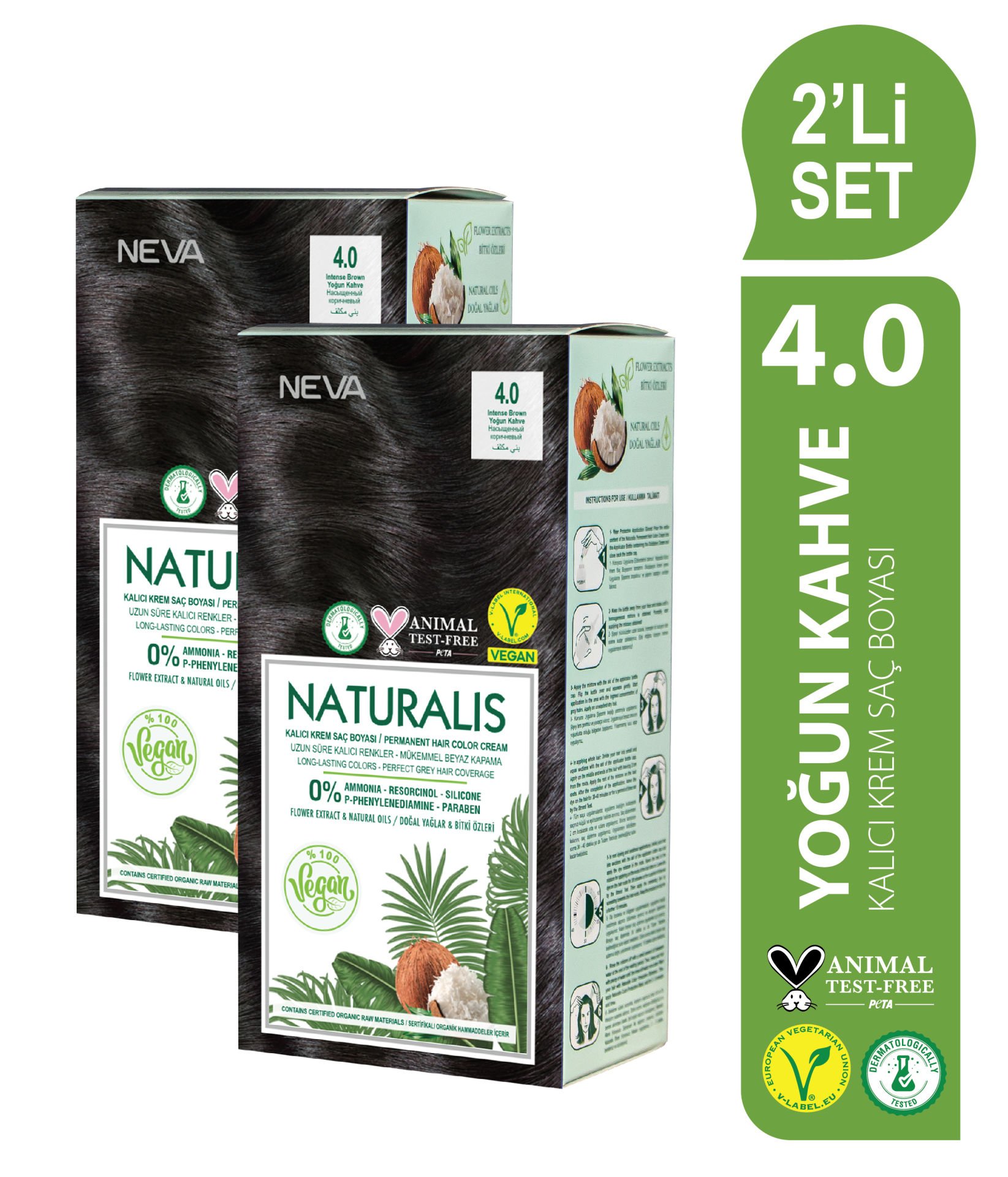NATURALIS (vegan) 2'Lİ SET  4.0 YOĞUN KAHVE Kalıcı Krem Saç Boyası Seti