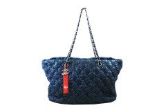 Chanel Blue Nylon Top Stitched Shopping Tote