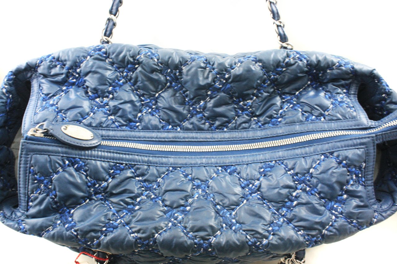 Chanel Blue Nylon Top Stitched Shopping Tote